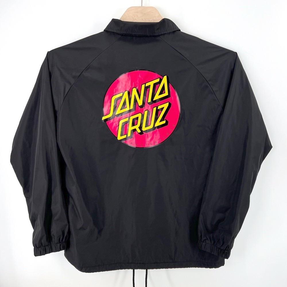 Santa Cruz Classic Dot Coaches Jacket Size L Windbreaker Black Skate Streetwear